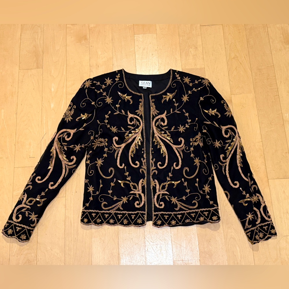 Sean Collection vintage embroidered silk black gold jacket XS